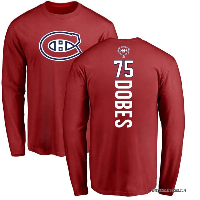 Jakub Dobes Men's Red Montreal Canadiens Backer Long Sleeve T-Shirt -