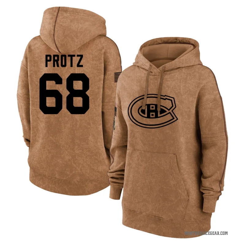 Owen Protz Women's Brown Montreal Canadiens 2023 Salute to Service Pullover Hoodie